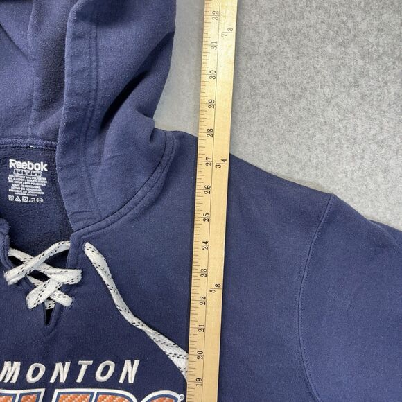 Edmonton Oilers Reebok Hoodie Mens Large L Blue Laced 3D Embroidered Logos - Picture 6 of 8